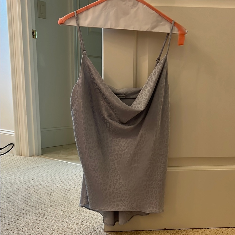 A Love Like You Gray Leopard Print Cowl Neck Tank Top